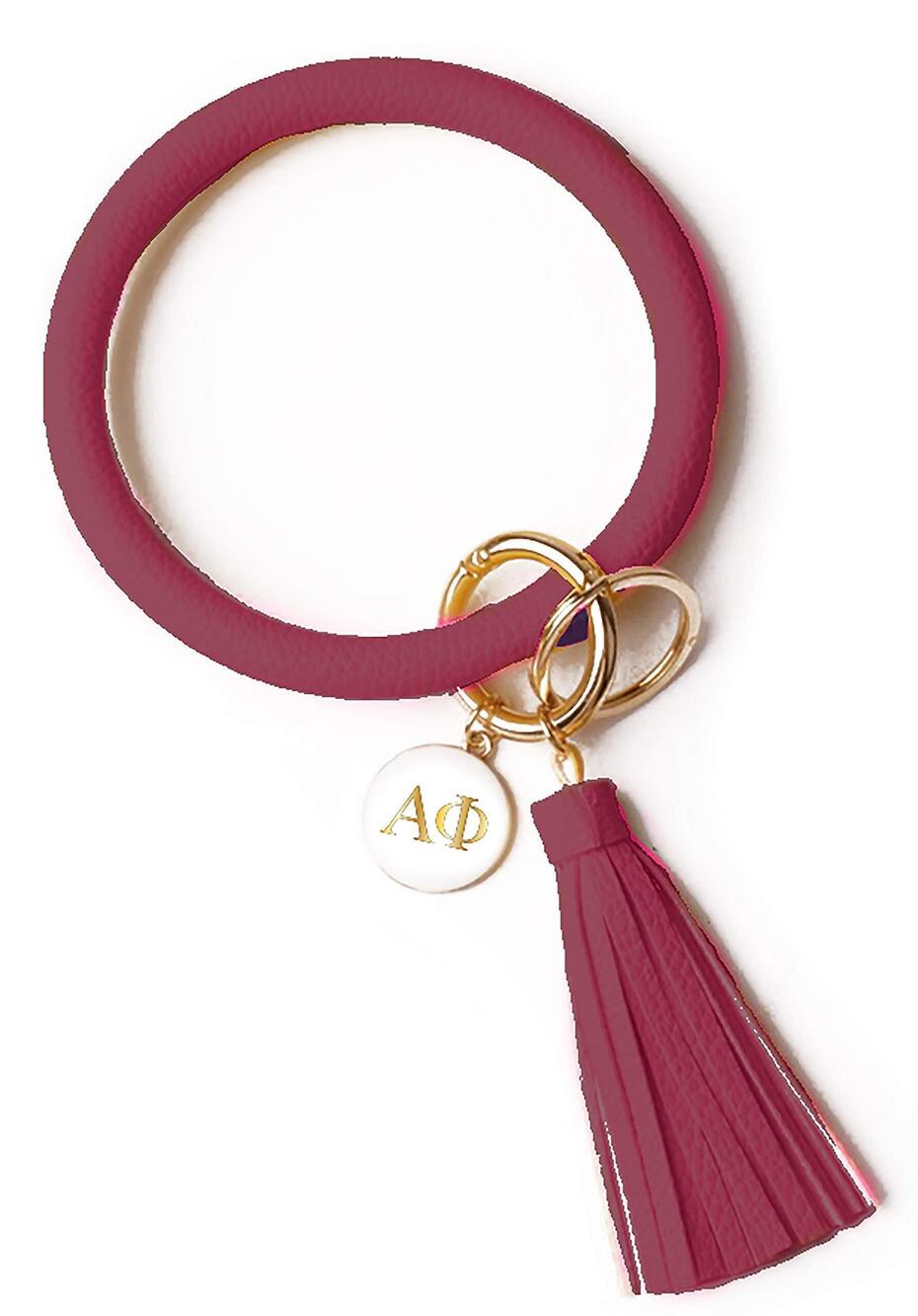 7000 AP Bangle Keychain - Alpha Phi Red Ring Keychain with Engraved Disc